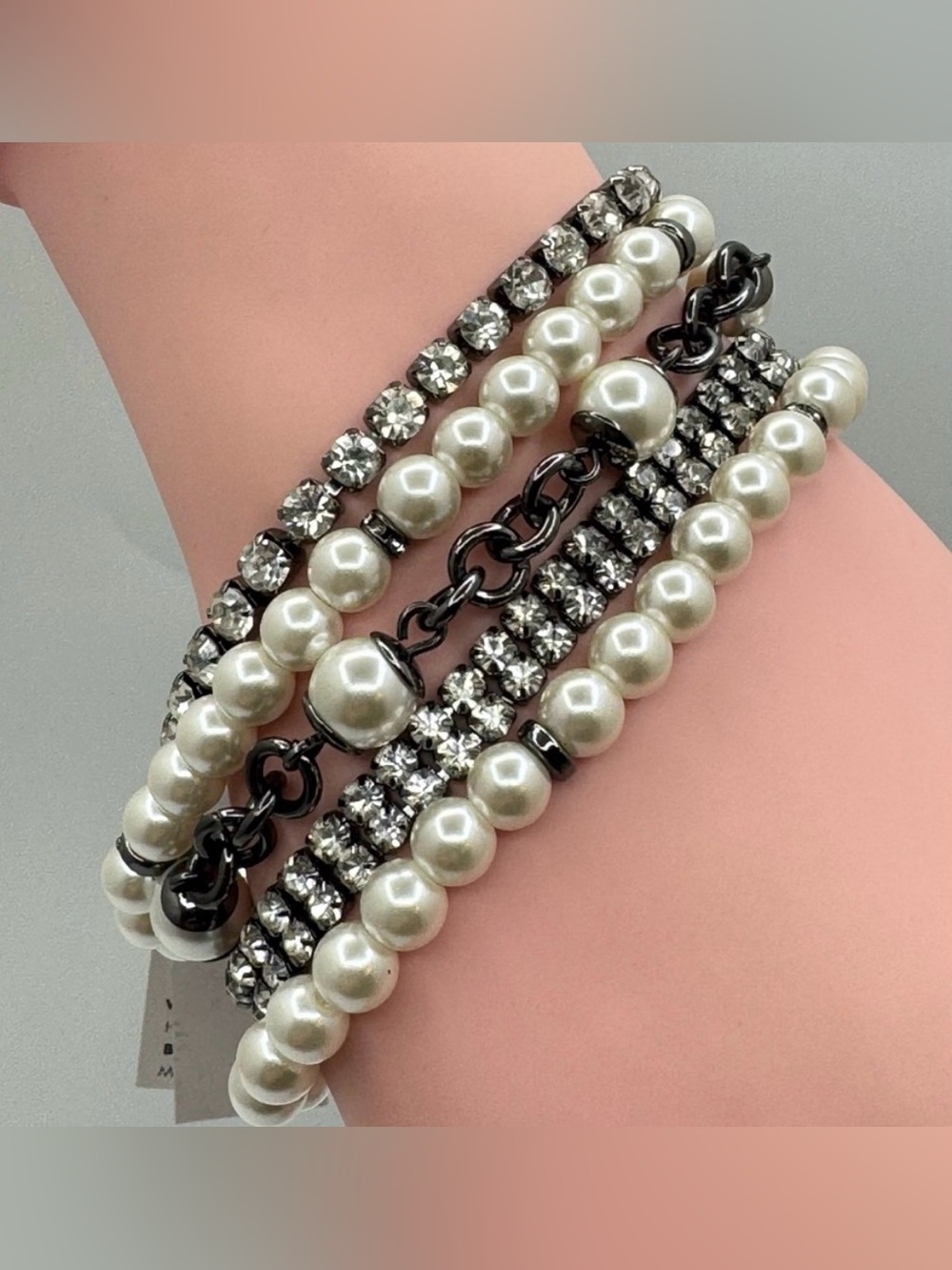 New White House Black Market Pearl Rhinestone Multi Strand Bracelet